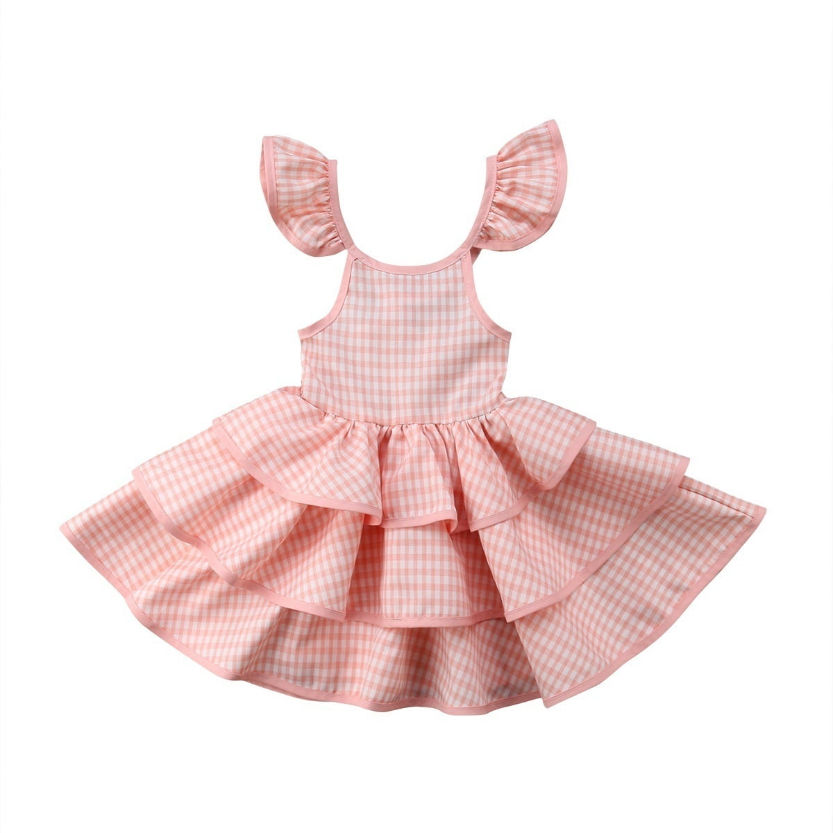 Eghunooye Toddler Baby Girl Ruffle Fly Sleeve Pinafore A-line Princess Dress Summer Suspender Skirt Cotton Backless Dress